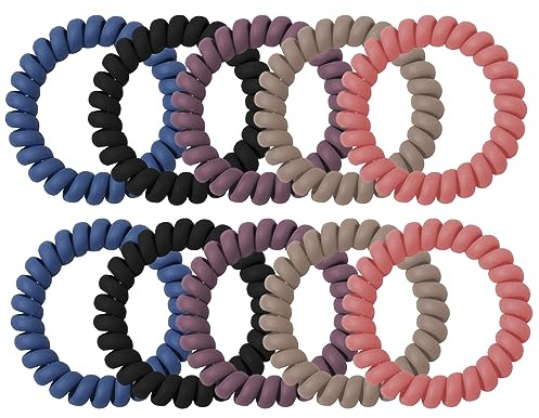 JOCXZI Espiral Corbatas en Pelo - 10Pcs 5 color Elásticos plástico elástico para el pelo, Cintas para el cabello en espiral cable de teléfono, para Mujeres Niñas (Color Oscuro)