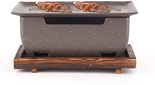 BBQ Smokeless Grill Mini Charcoal BBQ Grill,Portable Table Top Japanese BBQ Grill Food Charcoal Stove with Solid Wood Tray,Party Accessories Household Barbecue Tools for Kabob Yakitori