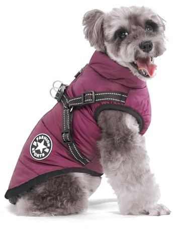 Aywoja Manteau Chien Hiver avec Harnais, Veste Imperméable pour Petit Moyen Grands Chiens, Conception de Bandes Réfléchissantes Lavable en Machine