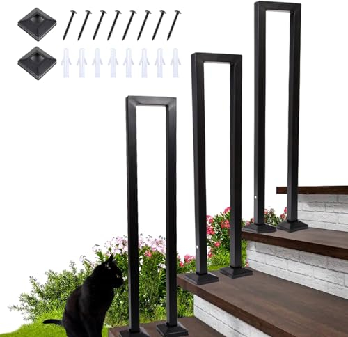 Garde Corps Escalier, Rampe Escalier Intérieur en Forme de U, Rampe Extérieur, Garde Corps Noir, Main Courante U pour Villas, Balcons, Couloirs (Noir, 95cm)