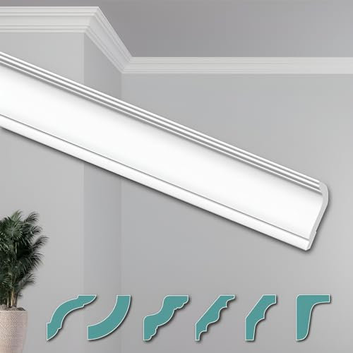 HEXIMO Corniches de Plafond Modernes en Polystyrène XPS Blanc, 2 Mètres Moulures en Polystyrène Moulures Décoratives Angles (Coins prédécoupés ZG27)