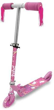 Zinc Kids Scooter for Ages 3+, Folding 2-Wheel Kick Scooter with Light Up Wheels, Height Adjustable, Anti-Slip Footplate, Rear Footbrake, Unicorn with Tassels
