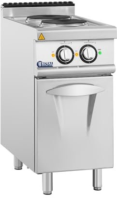 Royal Catering Cuisinière électrique professionnelle 5,2 kW avec 2 plaques et armoire intégrée - Gazinière électrique Plaque de cuisson électrique Cuisinière 2 feux Cuisinière inox