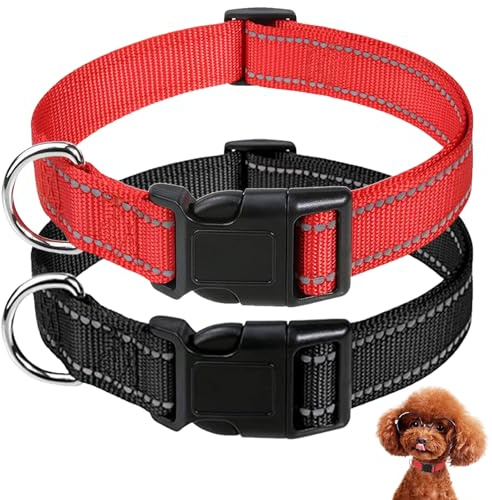 JSTHHTT 2 Pcs Collare per Cani Collare, Collare per Cani in Nylon Riflettente, Collari per Cuccioli Regolabili, Fibbia Staccabile Durevole, per Cani Di Taglia Piccola e Media, Larghezza 2.0 cm