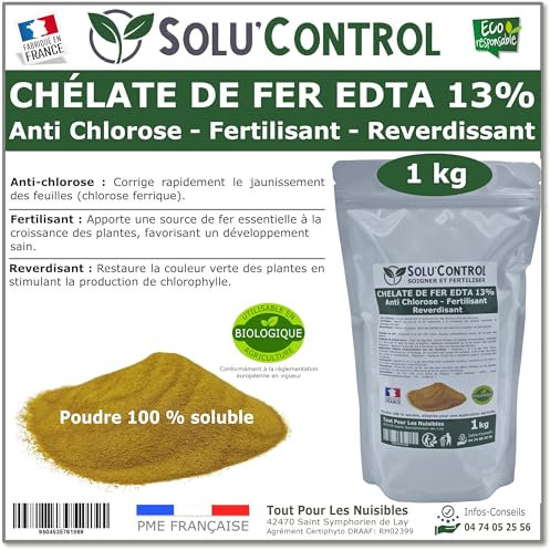 Solu'Control Chélate de Fer EDTA 13%, Anti-chlorose, Fertilisant, Reverdissant, 1 kg