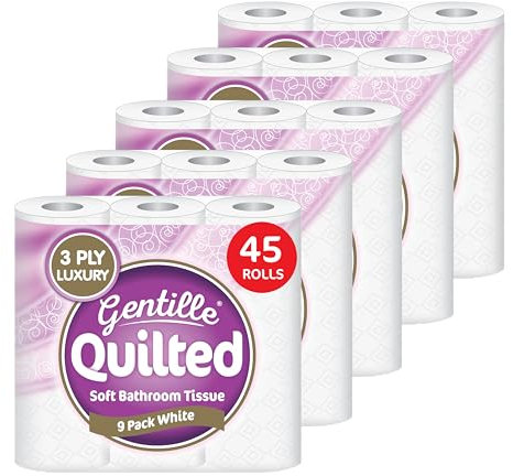 Gentille Quilted Bathroom Tissue | Luxury 3-Ply Toilet Paper | Soft, Strong, & Sustainable | Made in The UK | 45 Rolls