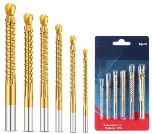 6PCS Recognizeknow - Twist Drill Bit Set Power Tool Accessories, Durability Screwdriver Drill Bits Set, Serrated Twist Drill Bits, Titanium Coated HSS Drill Bit, 3-8mm Drill-Bit for Woodworking