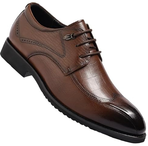 DHFIRUFSHLO Modern Men's Semi-Brogue Oxford Shoes Corporate Events Textured Leather Upper with Non-Marking Sole(Brown,8.5)