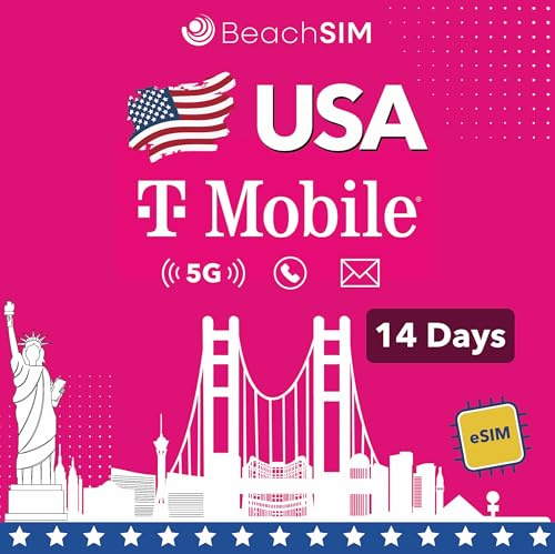 BeachSIM USA eSIM i 14 dagar. Obegränsad data, lokala samtal och sms på T-Mobile Network. Snabb aktivering. Enkel påfyllning. Fungerar på eSIM-kompatibla enheter.