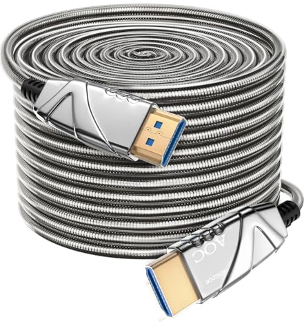 Ploiwue Long câble HDMI en fibre optique 8 K 10 m - Veste en métal - AOC 2.1 - Câble ultra haut débit 48 Gbit/s - Fonction pour HDTV/projecteur, home cinéma, boîte de jeu, lecteur Blu-ray, projecteur