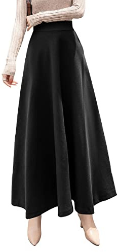 Artykey Jupe Longue Femme Hiver Vintage Élégant Taille Haute Carreaux Maxi Jupe Laine A-Ligne Plissée Skirt C Vert foncé XL