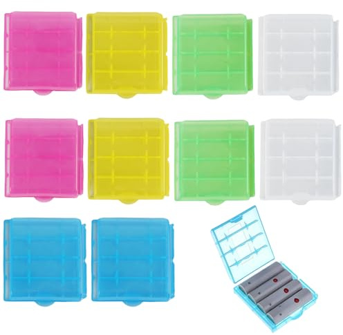 Set 10 Scatole Colorate Porta Batterie AA AAA, Contenitore di Plastica per Batterie Stilo Ministilo, Custodia Compatta da Viaggio per Batterie Ricaricabili, 5 Colori Diversi
