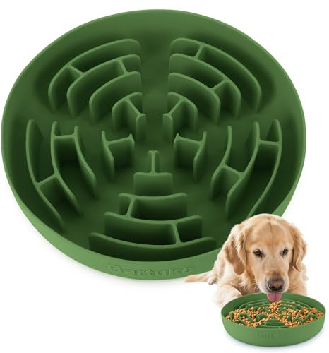 Slow Feeder Dog Bowls, Large Puzzle Dog Bowl with Strong Suction, Green | BPA Free Silicone Maze Pet Food Bowl, Anti-Slip, Anti-Choking Slow Feeding Bowl for Dry and Wet Food, Dishwasher Safe