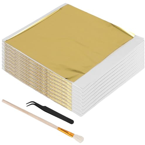 CHUEN 400 ark bladguld, 14 x 14 cm guldfolie, blad för pyssel, bladguld för pyssel med pincett och pensel, För DIY folie kristallslam, målning, dekoration, konsthantverk