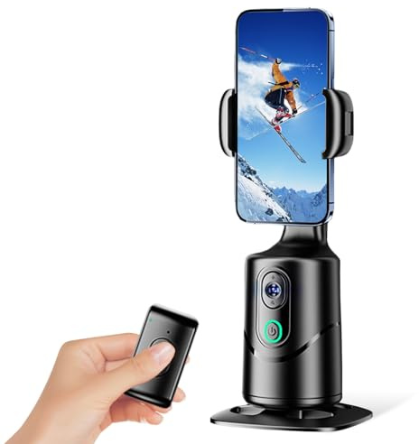 Gimbal pour téléphone portable, avec reconnaissance automatique du visage et suivi à 360 °, trépied pour smartphone avec télécommande, contrôle gestuel pour Vlog TikTok Live enregistrement vidéo
