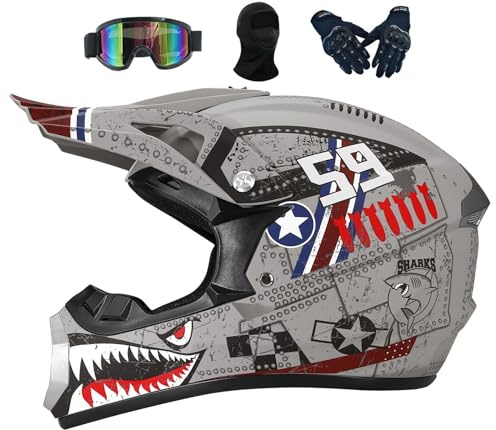 Casque Moto Cross Enfant, Motocross pour Garçon Et Fille 6-15 Ans, Homme VTT Integral, Femme Cycliste pour Enfants, Scooter De Ski(Gray,S(52-53CM))