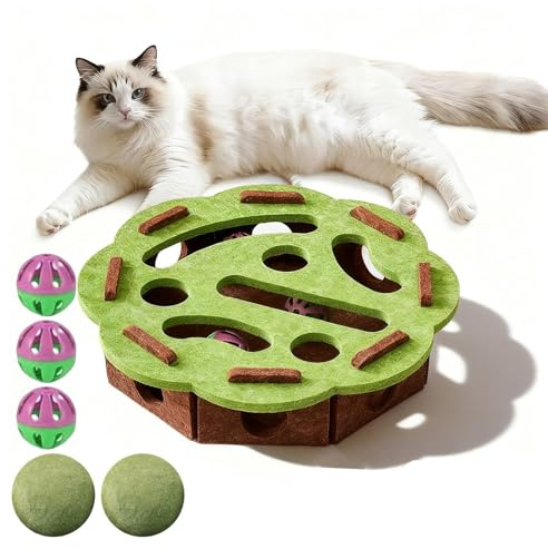 Interactive Cat Intelligence Toy - Cat Scratching Box with Maze and Bell Balls, Stress-Free Alternative Claw Care, Felt Fumming Board Cat, Indoor Cat Toy for Mental Promotion