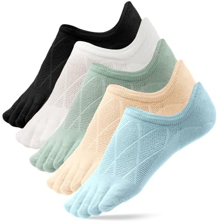 Soleeya 5 Pares Calcetines Cinco Dedos Mujer Talla 35-39 Transpirable Calcetines Tobilleros 5 Dedos Deportes Algodón Invisibles Calcetines Cortos Mujer Antideslizante para Deporte
