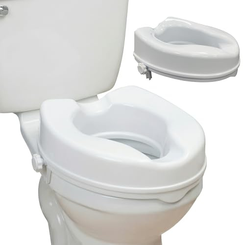 Eazy 4 Inch Raised Toilet Seat Without Lid, Secure Locking Toilet Seat Riser for Elderly, Disabled Adults, Toilet Aid for Hip, Knee or Pregnancy Recovery