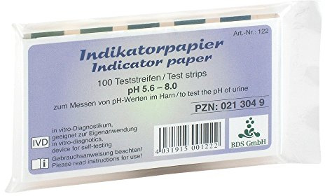 pH- Indikatorpapier / 1 Heftchen Lackmus-Testpapier-Streifen (100St.) für Urin & Speichel, pH 5,6 bis 8,0 von Microflorana