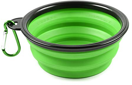 PhoneNatic Faltbarer Silikon-Hundenapf in grün, Reisenapf für Hunde und Katzen mit Karabiner, S, grün, 350 ml
