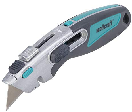 wolfcraft Cúter de seguridad dual profesional con cuchilla retráctil I 4106000 I Para cortar materiales sólidos de forma segura