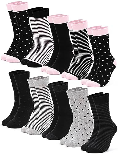 Occulto Lot de 10 Paires de Chaussettes Parsemaient et Rayé pour Femmes | Chaussettes Femme en Coton Multicolores à Pois et Rayures
