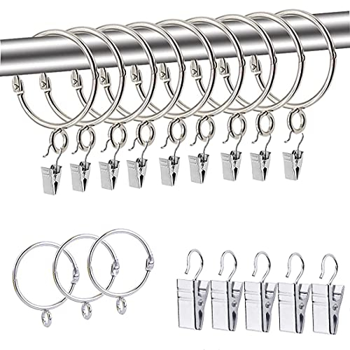 Vorhangringe mit clips - Gardinenstangenclip-Ringe für Innendurchmesser 50mm Stange, 20er-Set Silber, geeignet für Duschvorhang, Fenstervorhang, Café
