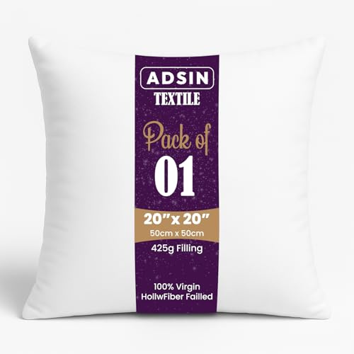 Luxury Hollowfibre New White Hollowfiber Cushion Pad Inner Stuffer Pillow Polyester Insert Square Hypoallergenic (20 X 20, 1 Count (Pack of 1))