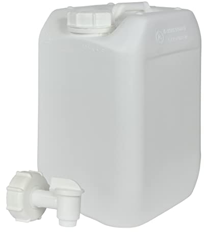 Garrafa con Grifo Blanca 10 litros. Apta para uso alimentario. Boca ancha. Idónea como depósito de agua potable. Resistente a químicos. (1 Unidad).