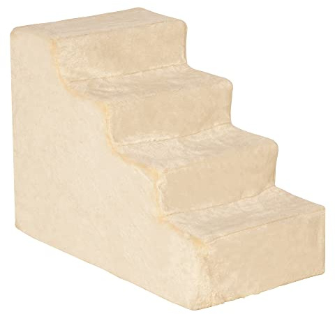 Pawhut Husdjurstrappa fyrstegs hundramp med avtagbart överdrag, katttrappa hundtrappa djurtrappa spånskiva plysch beige 60 x 35 x 44 cm