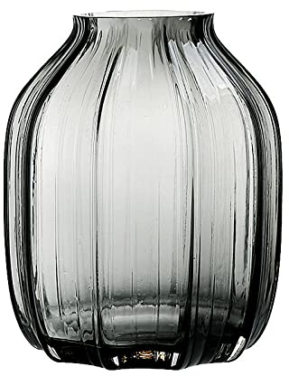 Black Grey Glass Vase for Flowers,Dark Grey Bud Tall Glass Vases,H-8.0 Simple Striped Design for Home Floor Decor,Farmhouse Decor, Centerpiece Coffee Table Decorations
