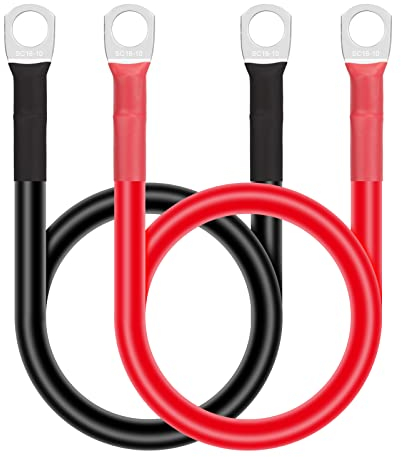 GUNGY Batteriekabel 16mm² 50cm Batterie Kabel 12V Auto Starthilfekabel 5AWG Kupferkabel mit M10 Ringklemmen für Auto LKW Motorrad Solar Marine Rot und Schwarz 2 Stück