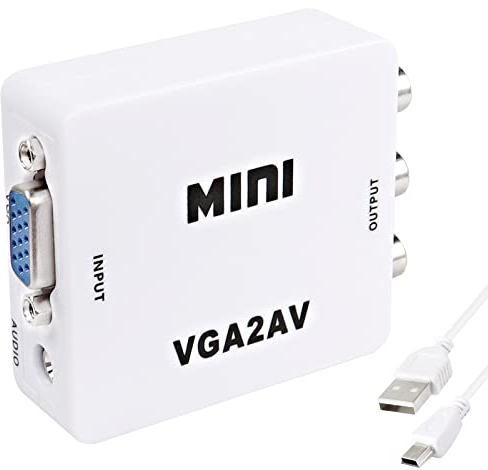 XMSJSIY VGA zu AV RCA Composite Konverter Adapter Box mit USB Stromkabel HD 1080P Audio Video Konverter PC zu TV Set Top Box