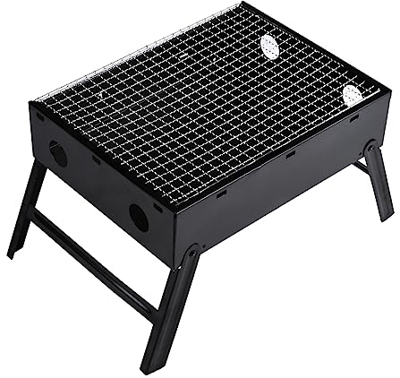 Barbacoa portátil de carbón plegable para camping | jardín o terraza |Parrilla de acero inoxidable ligera, compacta y fácil de transportar | ideal para exteriores, picnic y barbacoas pequeñas