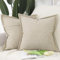 Madizz 2er Set Leinen Kissenbezügen mit breiter Kante Weiche dekorative Kissenbezüge für Sofa Schlafzimmer Kissenhülle Beige 60x60 cm Quadrat