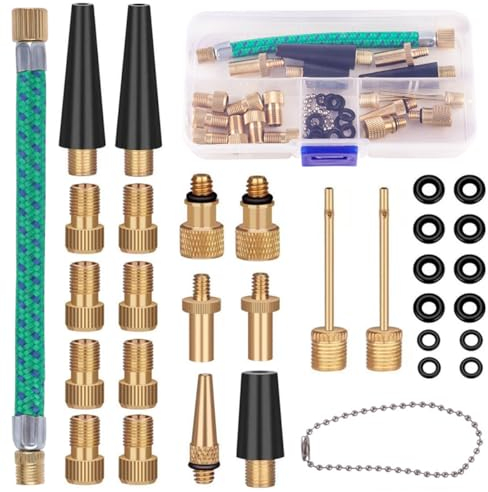 feyiubmen 32 Pcs Fahrradventil Adapter Set - Ideales Zubehör für alle Fahrradventile Ventiladapter für Luftpumpe, Ballnadel und Kompressor