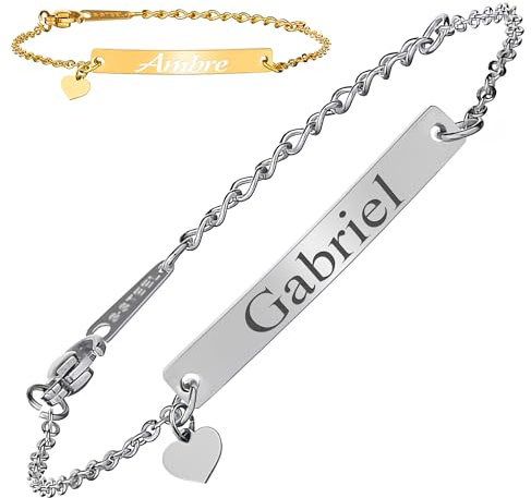 KDO MAGIC - Gourmette bébé personnalisable - Bracelet enfant personnalisé - Gourmette avec prénom gravé - Doré ou argenté - Cadeau bébé, enfant, cadeau de naissance, baptême (Argenté)