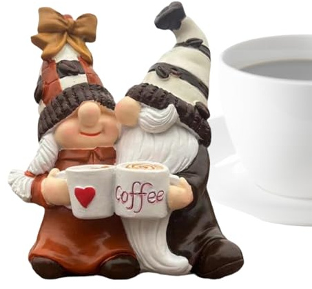Statuette di gnomi da caffè, statuette in resina nana, ornamenti per piccoli gnomi in resina, per bar, mensola da parete per San