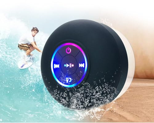 GodbTG Shower Speaker Bluetooth Waterproof, Bathroom Waterproof Wireless Bluetooth Speakers with LED Light, Mini Bluetooth Shower Speaker, Shower Speaker for Bathroom (Black)