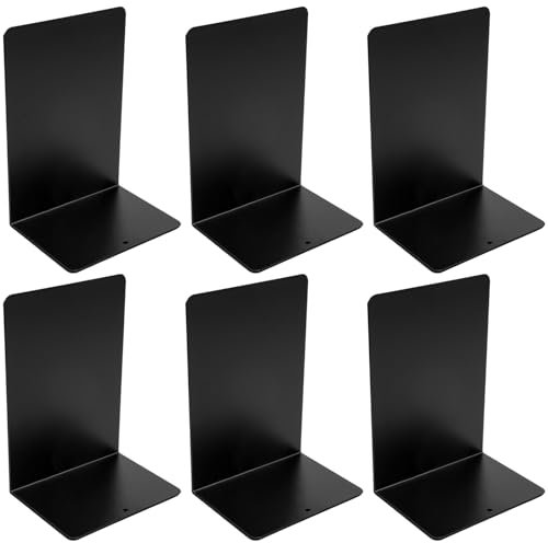 6 Stück Buchstütze aus Metall, 19.5x13.5x10cm Buchhalter Regal mit Rutschfester Matte Buchstütze, Buchhalter Leseständer, für Schule, Zuhause, Bibliothek und Büro, Schwarz