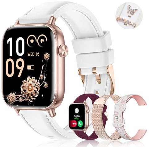 Iaret Smart Watch for Women, 1.83 HD Fitness Tracker with 4 Bands, Answer/Make Calls, Heart Rate/Sleep/SpO2/Step Tracking, 100+ Sport Modes, Android/iPhone Compatible Gift (White)