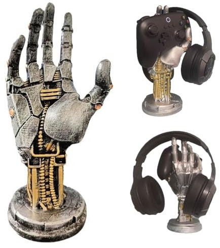 SHANDADDY Supporto per cuffie e controller – Design futuristico in resina effetto metallo – Accessori da gioco per organizzazione scrivania