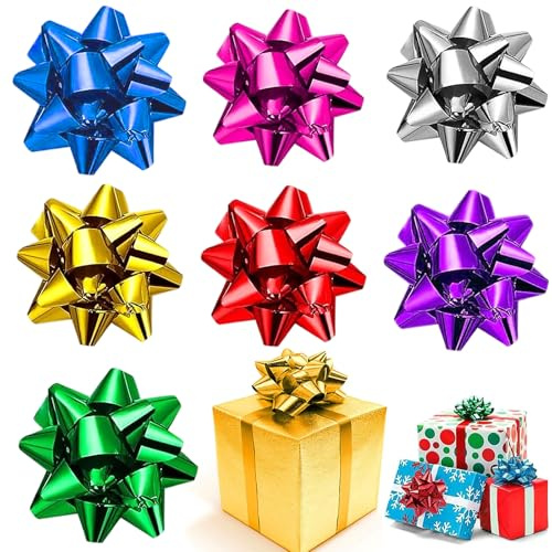 Fiocchi regalo metallici natalizi, confezione da 50 fiocchi adesivi da 2 pollici, fiocchi decorativi autoadesivi, mini piccoli fiocchi regalo metallici per confezioni regalo, bomboniere