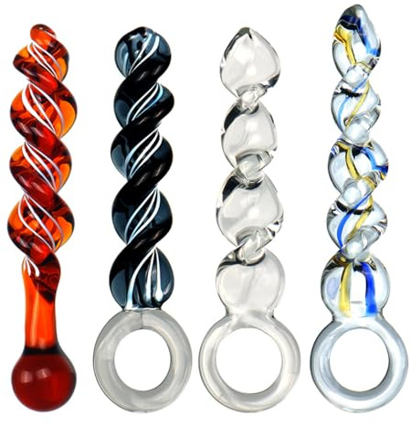 WTGWDA Consolador de vidrio en espiral, tapón anal, tapón anal, tapón de vidrio colorido, cuentas anales, cuentas lisas de cristal, consolador anal clásico, punto G, ano, tapón anal, juguete sexual an