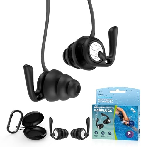 Swimming Ear Plugs, Eargrace 2 Pairs Waterproof Reusable Silicone Earplugs with Cord & Case for Swimming, Shower, Bathing, Surfing, Pool and Other Water Sports, Soft Fit for Adults, Teens & Kids 8+