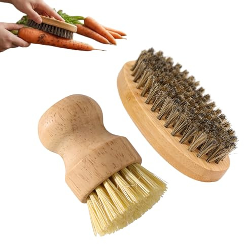 Cepillo de Madera para Patatas, Verduras, Setas y Champiñones - Cepillo para Limpiar Verduras, Palmas de Mano y Ollas en la Cocina Hogar y Cocina