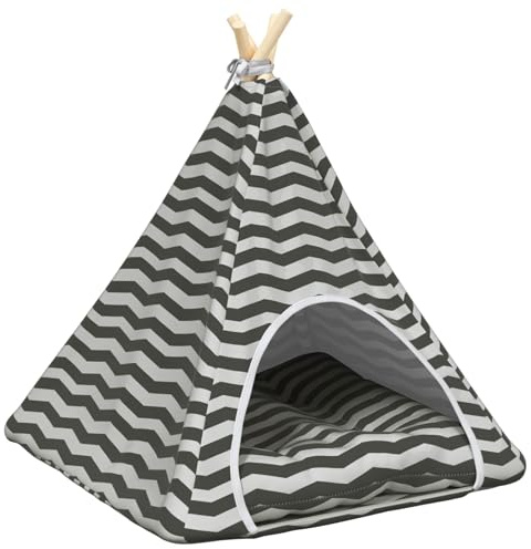 vidaXL Tipi per animali domestici con cuscino, bianco e grigio, 60 x 60 x 70 cm, triangolare, elegante tenda per cani, comodo rifugio, soluzione facile da montare