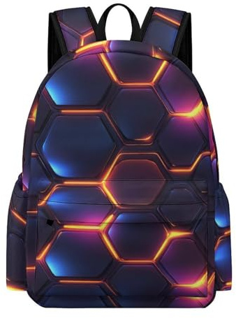 TPISLI Sac d'École Nid d’Abeille pour Garçon et Fille 12 Ans Sac à Dos Hexagones Géométriques CE2 CM1 Cartable Léger Imperméable pour Cours Sorties Loisirs, School Backpack Rentrée Scolaire et Cadeau