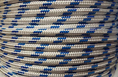10m Strong Braided Polypropylene Plaited Poly Rope Cord Yacht Boat Sailing White with Blue Flecks (8mm)